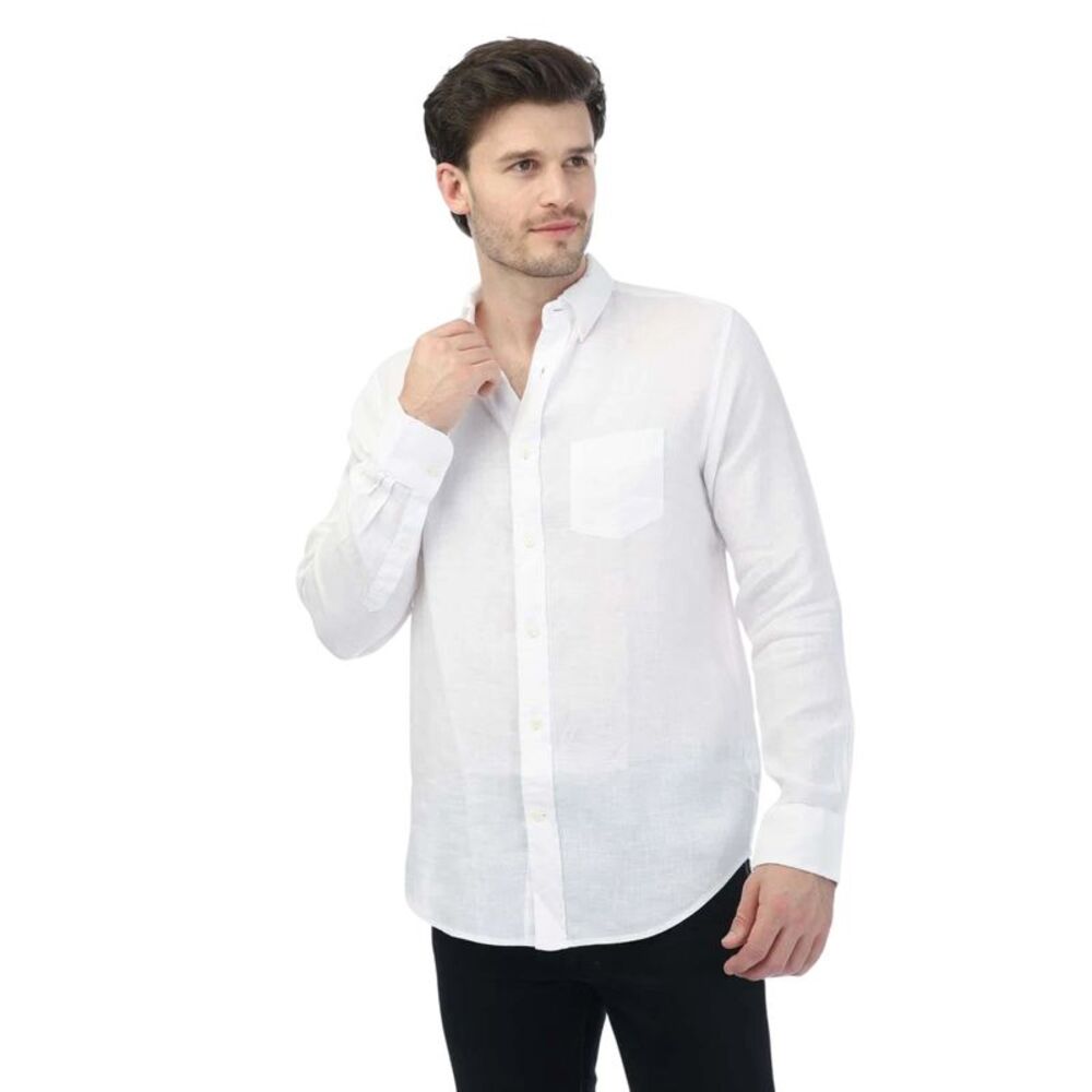Gant Mens Linen Regular Long-Sleeved Shirt / White